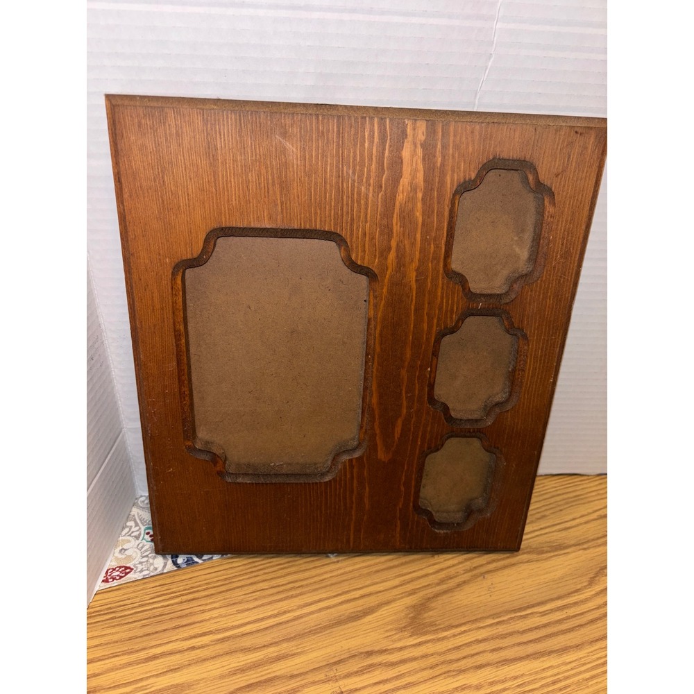 Vintage Wood Multi Photo Frame 4 Openings Scalloped Oval Square Wall Hanging